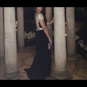 Black fitted gown Swarovski crystal beading